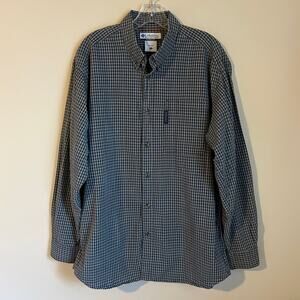 Columbia Gray/Black/White Plaid Long Sleeve Cotton Button Down Shirt Size Large
